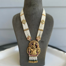 Load image into Gallery viewer, Multicolor Pearl Krishna With Flute kemp stone Long haram Necklace set templejewelry