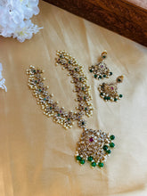 Load image into Gallery viewer, Exclusive cz kemp stone multicolor green drops Necklace set Temple Jewelry