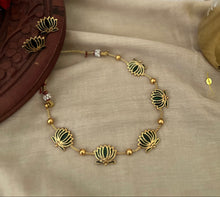 Load image into Gallery viewer, TRENDING enamel Meenakari Lotus Golden Necklace set