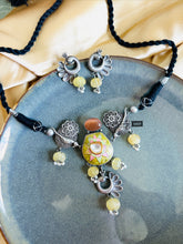 Load image into Gallery viewer, Peacock Carved Stone enamel German silver necklace choker set