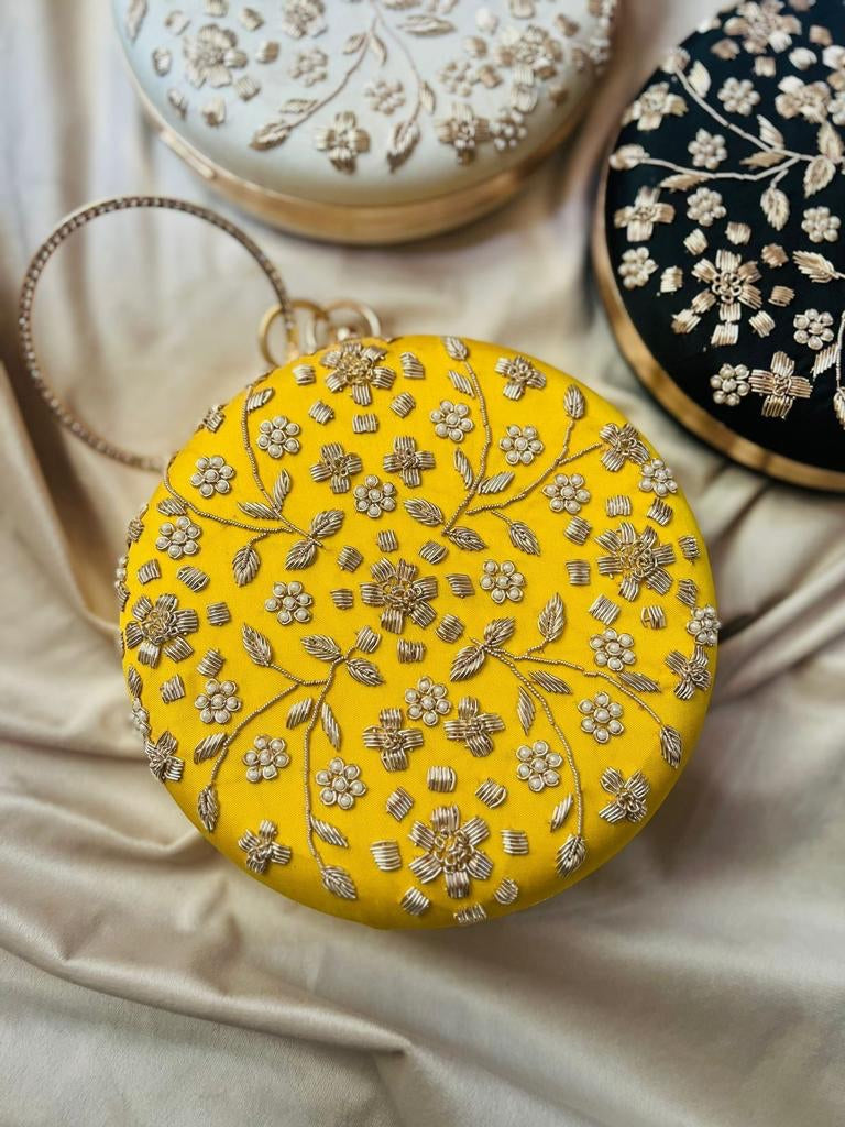 Embroidery Round Big Party wear Clutch sling bag