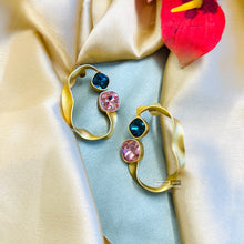 Load image into Gallery viewer, Gold matte Double Stone Svarovski American Diamond Stud Earrings