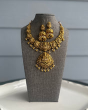 Load image into Gallery viewer, Golden Exclusive Lakshmi ji cz kemp stone Necklace set Temple Jewelry
