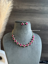 Load image into Gallery viewer, Emma Black Ruby Enamel Designer Inspired Dainty American Diamond Necklace set