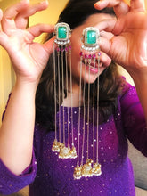 Load image into Gallery viewer, PUSHP 92.5 multicolor Long Kashmiri pachi kundan Dangling earrings