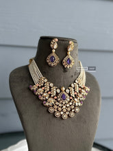 Load image into Gallery viewer, Isabella Purple Pink 22k gold plated tayani Necklace set