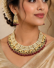 Load image into Gallery viewer, 22k gold plated Tayani elephant ruby Designer Statement Necklace set