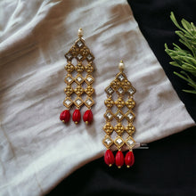 Load image into Gallery viewer, Amrapali Check Design carved Brass Medium size earrings
