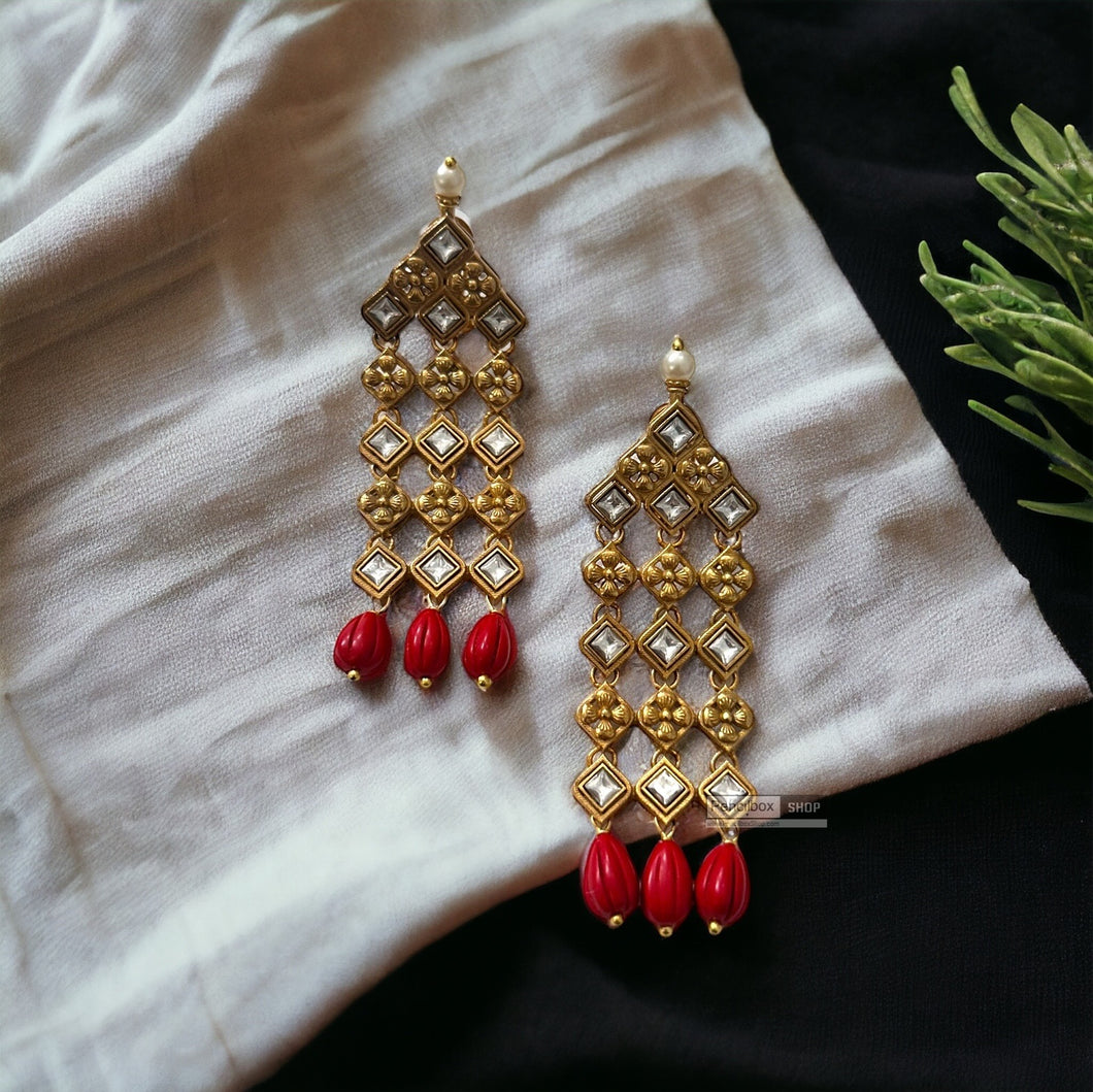 Amrapali Check Design carved Brass Medium size earrings