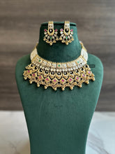 Load image into Gallery viewer, Heritage Rajwadi Statement Meenakari Premium Grand Ruby Green Necklace set
