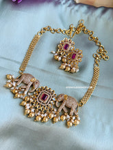 Load image into Gallery viewer, Elephant Ethnic Cz Stone Temple choker set
