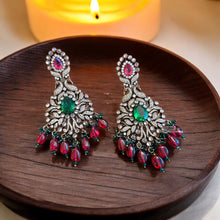 Load image into Gallery viewer, Victorian American Diamond Ruby green Long Statement Dangling earrings