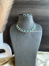 Load image into Gallery viewer, Emma White Green Enamel Designer Inspired Dainty American Diamond Necklace set