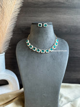 Load image into Gallery viewer, Emma White Green Enamel Designer Inspired Dainty American Diamond Necklace set