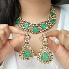 Load image into Gallery viewer, Tayani Gold plated Emerald Green Doublet Premium Statement Necklace set