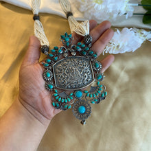 Load image into Gallery viewer, German Silver Turquoise Ganesha Long Pendant Necklace