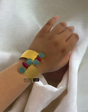 Load image into Gallery viewer, Contemporary adjustable ruby Blue natural Stone Cuff bracelet kada
