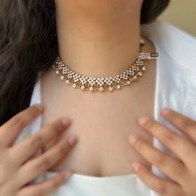 Load image into Gallery viewer, Dainty Cz Pearl Stone Ethnic Temple necklace set