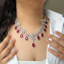 Load image into Gallery viewer, Ruby American Diamond Drop Cz Statement Designer Necklace set