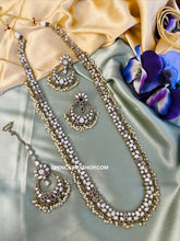 Load image into Gallery viewer, Lia Golden Long Mirror Sleek Necklace set with maangtikka