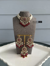 Load image into Gallery viewer, Polki Golden antique Finish Beads Choker necklace set with maangtikka
