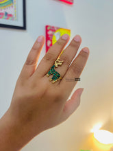 Load image into Gallery viewer, Deer Pachi Kundan Golden Adjustable Ring
