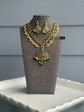 Load image into Gallery viewer, Exclusive cz kemp stone multicolor green drops Necklace set Temple Jewelry