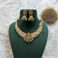 Load image into Gallery viewer, Golden Lakshmi ji Kemp Stone Beaded Temple Necklace set