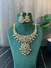 Load image into Gallery viewer, Golden Purple Peacock Kundan Polki Temple ethnic Necklace set