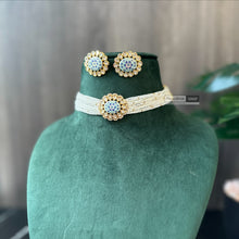 Load image into Gallery viewer, Tayani Gold plated Premium Enamel Blue Choker Necklace set