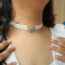 Load image into Gallery viewer, Tayani Gold plated Premium Enamel Blue Choker Necklace set