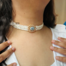 Load image into Gallery viewer, Tayani Gold plated Premium Enamel Blue Choker Necklace set