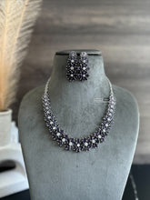 Load image into Gallery viewer, Purple Simple Silver finish American Diamond Necklace set