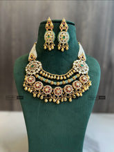 Load image into Gallery viewer, Rajwadi Layered Pearl Ruby Green Necklace Temple Set