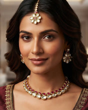 Load image into Gallery viewer, Radha Ruby Double layered Kundan back Meenakari Necklace set