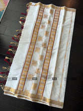 Load image into Gallery viewer, Onam Special Ivory Golden Red Cotton Kerala saree