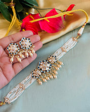 Load image into Gallery viewer, Sophia Blue 22k Gold plated meenakari Tayani Choker Premium Statement Necklace set