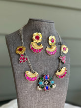 Load image into Gallery viewer, German silver Fish Designer Pachi kundan necklace set