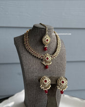 Load image into Gallery viewer, Chahat Ruby Kundan Polki Necklace Set with Maangtikka