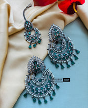 Load image into Gallery viewer, American Diamond Statement Victorian premium Cz Earrings maangtikka set
