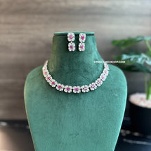 Load image into Gallery viewer, Ruby Silver Dainty American Diamond Necklace set