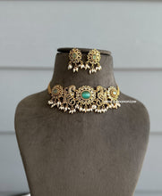 Load image into Gallery viewer, Geeta Peacock Cz Mint Golden Statement Choker necklace set
