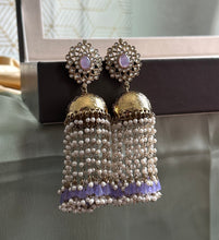 Load image into Gallery viewer, Polki Big Pearl Golden Long Jhumka Earrings
