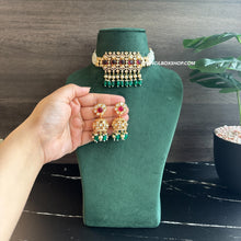Load image into Gallery viewer, Tayani 22k gold Plated Ruby Green pearl Choker necklace set