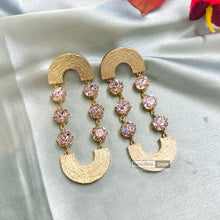 Load image into Gallery viewer, Gold matte Stone Svarovski American Diamond Long Earrings