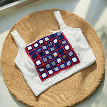 Load image into Gallery viewer, 34 size White Blue pink pinkBig Mirror Navratri Cotton Blouse with margin