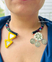 Load image into Gallery viewer, Handmade Ribbon Thread Yellow Hasli Mirror Necklace