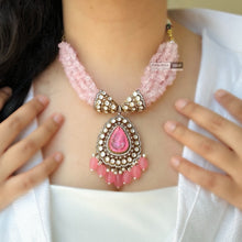 Load image into Gallery viewer, Pink Moissanite Doublet Gold plated Hydro Beads Necklace set