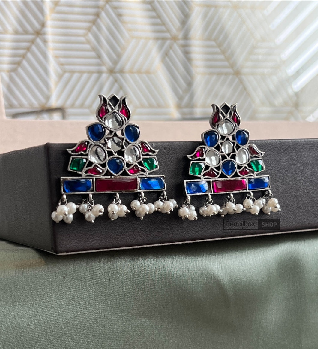 Pachi kundan German silver earrings