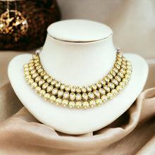 Load image into Gallery viewer, White double layered pearl drop Kundan back side Meenakari necklace set